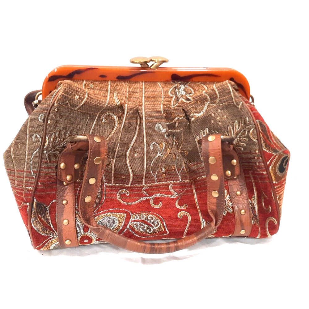 Vintage Sharif Studio Purse Shoulder Bag Tote Hobo Boho Retro Tapestry Kisslock